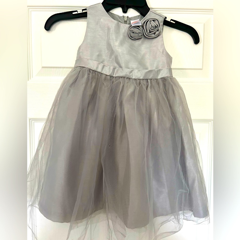 Gymboree grey satin dress with layered tulle skirt Size 3T